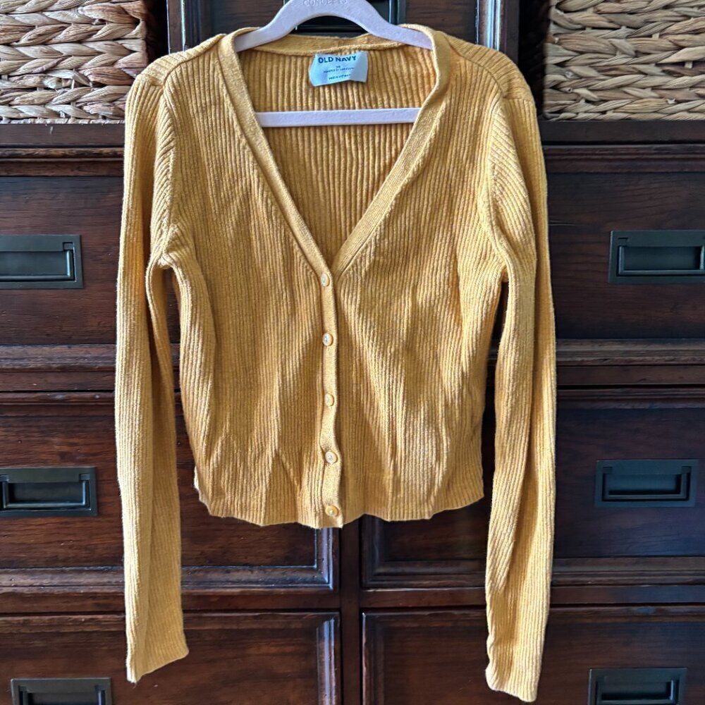 Old Navy golden yellow ribbed button down cardigan sweater in size XS